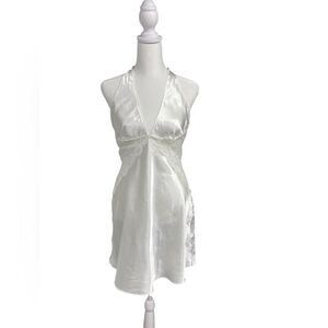 Frederick’s of Hollywood Vintage White Halter Lace Satin Nightie Size M